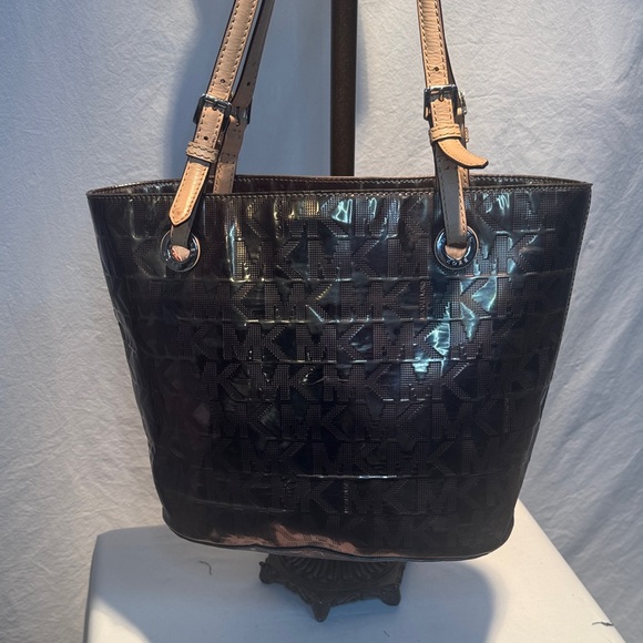 Michael Kors Shiny Black and Tan Tote - Picture 2 of 12